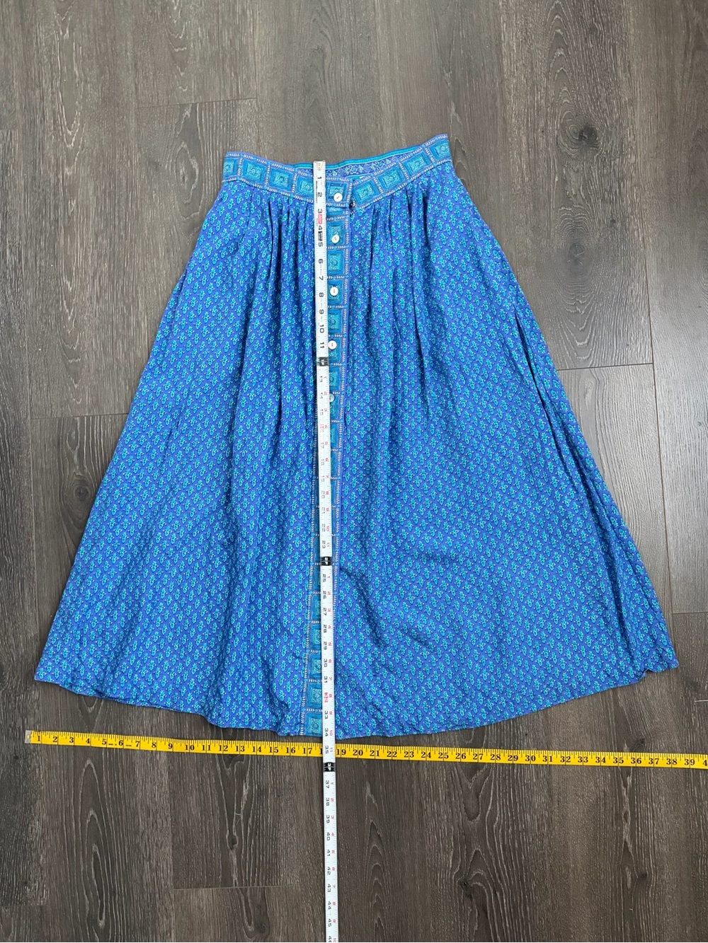 Vintage David Brooks Prairie Mid Blue A-Line Skirt with Contrast Button Front 10 - Picture 4 of 7